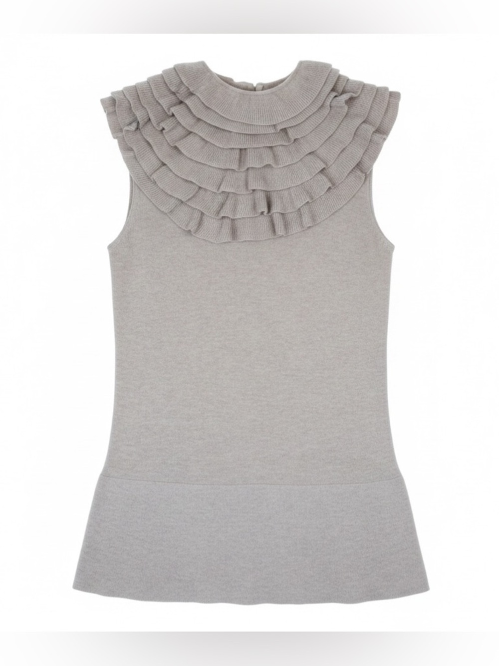Sleeveless Ruffle Collar Knit Top - Light Beige